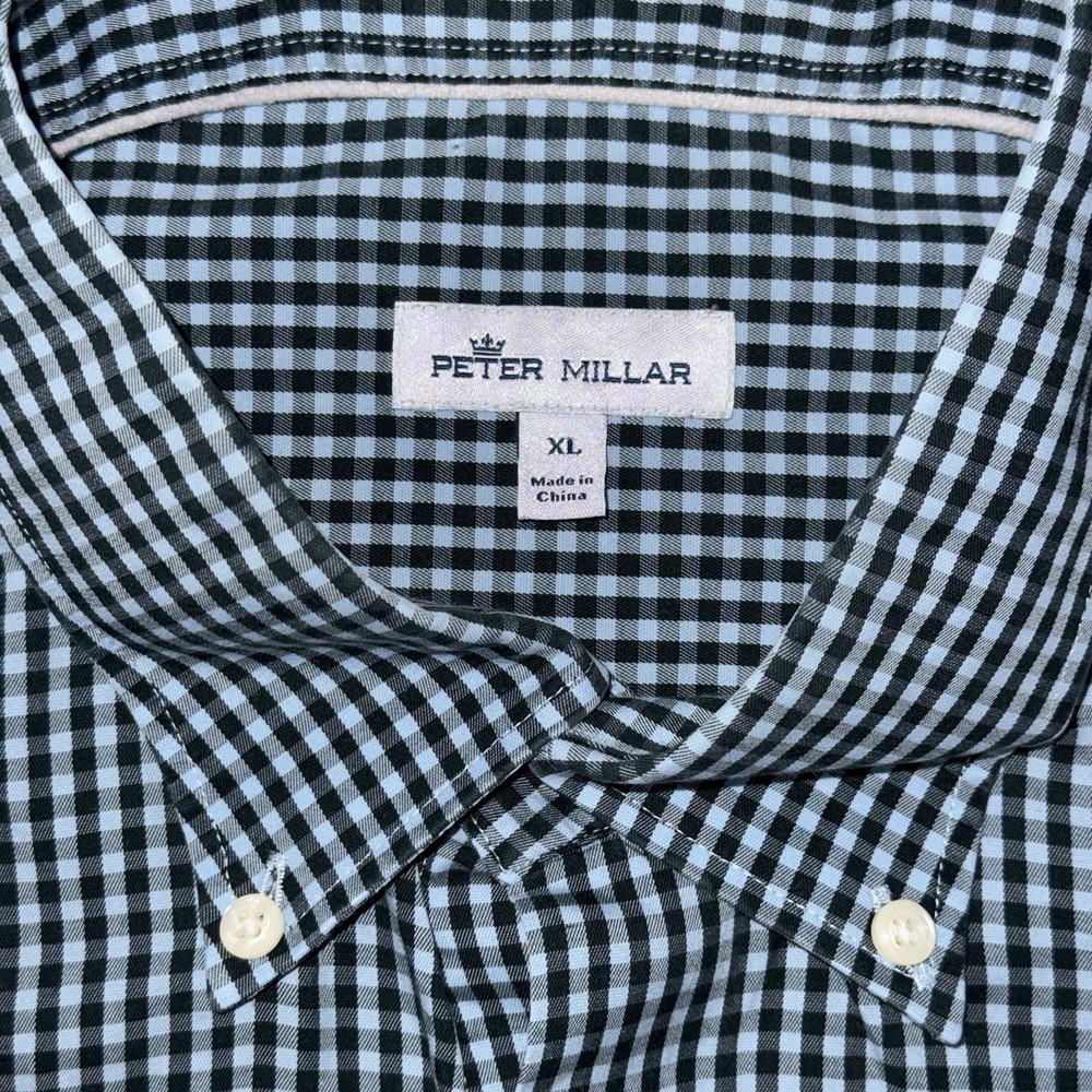 Peter Millar Crown Soft Sport Long Sleeve Button Down Men's XL Green Blue Check